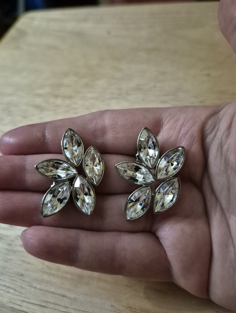 Vintage 1991 Avon Gala Nights Silver Tone Oversize Navette Rhinestone Earrings